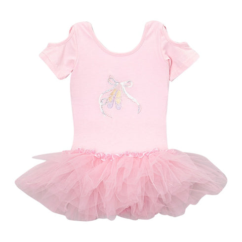 Girls Pink Cut Out Sleeve Ballet Slipper Tutu Dress 12M-10 - SophiasStyle.com